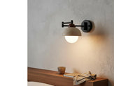 Natural Stone Shade Adjustable Swing Arm Wall Lamp Space Saving Swing Arm Wall Lamp Vintage Century Design LED Reading Sconce Easy to Install for Bedroom, Living Room