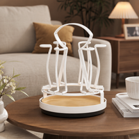 Ivory Iron Mug Tree, Rotatable Cup Drying Rack Holds 6 Mugs, Countertop Mug Holder for Tidy Kitchen, Space Saving Glass Drying Stand