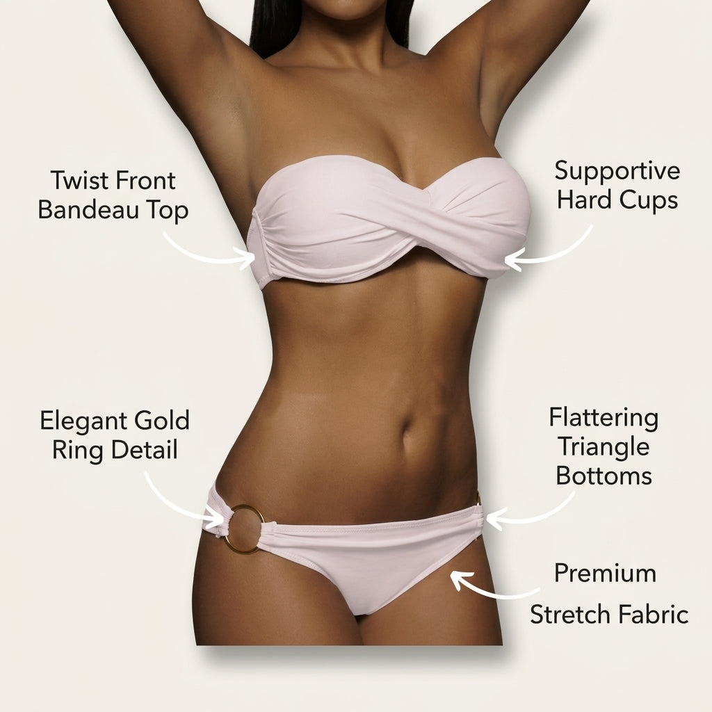 Women's Solid Color Bikini Set with Split Design, European Style Padded Top for Support and Comfort, Durable Polyester and Spandex for Water Sports