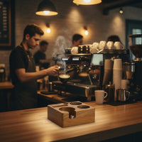 Solid Wood Wooden Espresso Tamping Station Multifunctional Coffee Professional Tool Organizer Block Adjustable for Baristas, Cafe Bar
