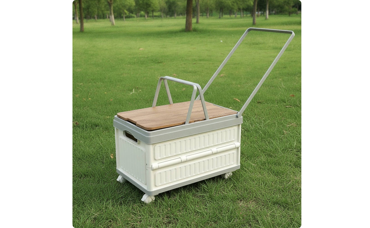 Rolling Storage Box with Wood Lid Wheeled Storage Chest with Handle Rugged for  , Picnic