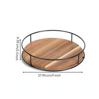 Wooden Acacia Wood Rotating Tray Round Rotating Organizer with Metal Frame Smooth Rotating Tray Turntable Space-Saving for Bathroom