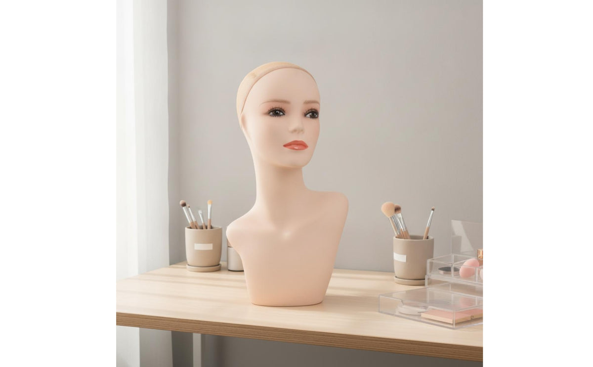 Mannequin Bust with Shoulders Realistic Mannequin Head with Shoulder Skinhead Form Bust with Shoulders for Cosmetologists, Jewelers, Retail Stores