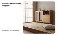 Japanese aesthetic Fluted Glass Door Credenza Multi-Functional Sideboard Large Capacity Storage Cabinet Sliding Upper Doors for Apartment Dwellers, Homeowners, Interior Design aficionados, Living Room, Kitchen, Entryway, Bedroom