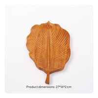 Carved Wooden Serving Tray Artisan-Made Wooden Tray with Leaf Engraving Platter Natural Wood Grain Board Smooth for Hosts