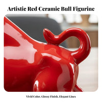 Fiery Ox Figurine Glossy Glaze Ceramic Bull Statue Handmade Craft Ceramic Ox Statue for Business Owners, Gift Donors, Living Room, Bookshelf, Entryway