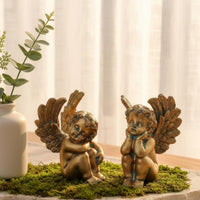 2 Pieces Gilded Angel Pot Decorations Imitation Copper Finish Cherub Garden Stakes Weather Resistant Cherub Plant Picks for Lawn