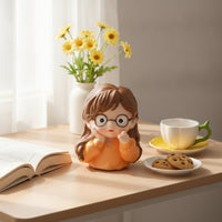 Cute Girl Piggy Bank Adorable Cartoon Piggy Bank Sculpted Ornament Practical for Bedroom