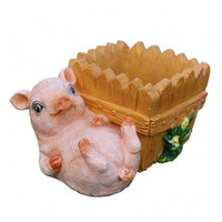 Hand-Painted Pig Ornament Sculpted Pig Statue Small Resin Figurine Decorative for Courtyard, Park, Window Display
