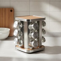 Rotating Seasoning Rack Wooden Accent Revolving Seasoning Rack Space Saving