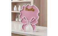 Acrylic Nail Display Board Gold Lettering Bow-Shaped Nail Display Board Salon Decor Scalloped Edge Beauty Accessory Compact Size