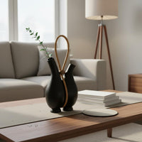 Modern Handle Vase Creative Ornament Double Vase with Handle Flower Holder for Living Room, Lodging Establishment, Model Home
