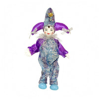 Ceramic Clown Doll Textile Clothing Clown Figurine Jester Doll Wire-Supported Decor Figure Oversized Shoes for Decorative Use