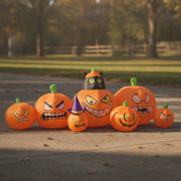 Outdoor Inflatable Pumpkin Row with Black Cat Giant Inflatable Pumpkin with Black Cat Fun Whimsical for Lawn
