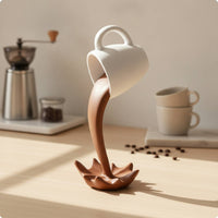 Levitating Coffee Cup Sculpture Novelty Pouring Coffee Cup Ornament Artistic Desk Ornament for Display Shelf