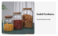 3 Pieces Clear Borosilicate Glass Jar Large Capacity Glass Storage Jar Wood Lid Wooden Top Pantry Canister Versatile