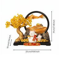 Prosperity Tree Figurine Decor Wealth and Prosperity Money Tree Figurine Good Luck Welcoming Cat Ornament Statue for Office, Shop Opening