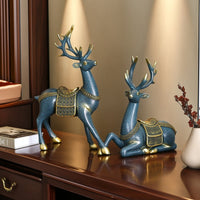 Tabletop Deer Figurines Sculptural Deer Figurine Ornate Sculptures with Antlers Gold-Trimmed for Living Room, Entryway, Mantel, TV Cabinet