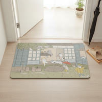 Diatomaceous Earth Bath Mat, Japanese Cartoon Cat Absorbent Quick-Dry Non-Slip Floor Mat for Home Bathroom Entryway