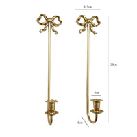 French Vintage Metal Bow Wall Candle Holder in Matte Gold