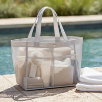 Mesh Tote Bag Large Mesh Bag with Pocket Translucent Breathable for Shopping, Swimming