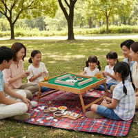 Mini Mahjong Set with Table Foldable Design Portable Mahjong Set with Folding Table Engraved Markings Sturdy Wood Frame