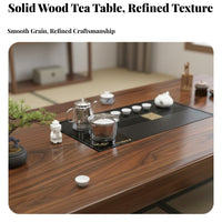 Water Drainage System Solid Wood Gongfu Tea Table Elegant Design Chinese Design Tea Table Set Thick Tabletop Home Furniture Traditional Craftsmanship for Asian Culture Enthusiasts, Office Professionals, Homeowners, Living Room, Reception Area, Balcony