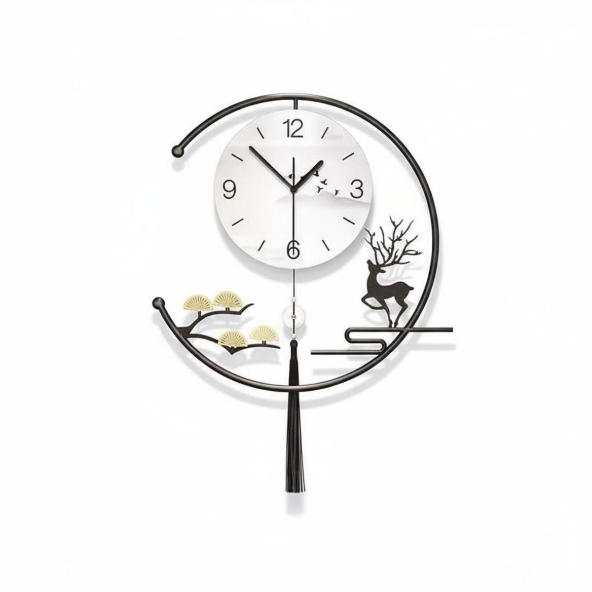 Drill-Effortless Installation New Chinese Design Wall Clock Luxury Design Modern Asian Art Wall Clock Easy to Hang for Homeowners, Hallway