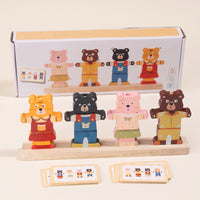 Educational Bear Dress-up Puzzle Fine Motor Wooden Bear Puzzle Hands-on Sorting and Matching Toy Creative for Toddlers, Preschoolers, Kids, Playroom, Classroom