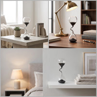 Sculptural Glass Hourglass with Black Sand Modern Hourglass with Black Sand Elegant Sandglass Slender for Desk, Office, Shelf