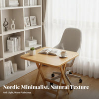 Space Saving Solid Fir Wood Table Multi-Purpose Wooden Folding Table Multifunctional Collapsible Study Desk Installation-No-Assembly for Apartment Dwellers, Distant Workers, Home Office, Living Room, Balcony, Outdoor