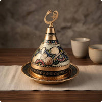 Hand-Painted Metal Serving Piece Floral Patterns Ornate Metal Tableware Home Decor Item Multicolor Embossed