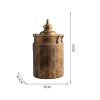 Metal Vase with Lid Vintage Lidded Jar Rustic Lidded Storage Jar for Console Table, Mantel