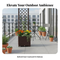 Supports Climbing Plants Planter Box with Trellis Deepened Design Rattan Design Garden Planter Drainage Holes Elevated Vegetable Container Weather Resistant for Homeowners, Apartment Dwellers, Patio, Balcony, Rooftop, Indoor