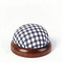 Plaid Pattern Wooden Base Pincushion Hemisphere Shape Gingham Pin Cushion PP Cotton Filled Pincushion for Sewers, Crafters, Quilters