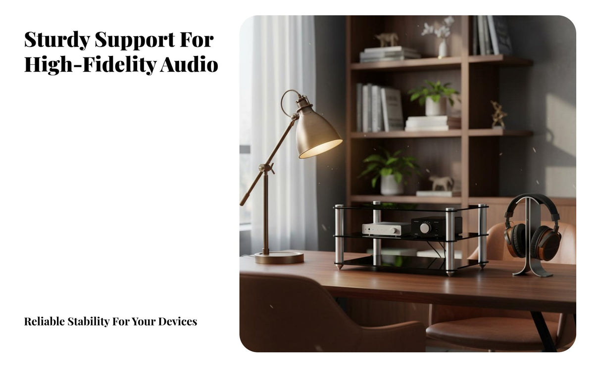 Solid Aluminum Alloy High-Fidelity Audio Rack Space Saving DAC Rack Long-Lasting Material Desktop Amplifier Stand Stable Design for Audiophiles, Study Room