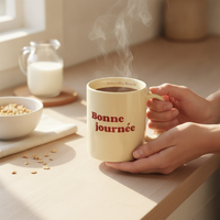 French Ceramic Mug with Handle for Coffee, Milk, and Tea - Cute Couple and Friendship Gift