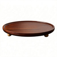 Round Acacia Tray Polished Wooden Serving Tray Raised Feet for Entryway