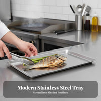 Food Grade Rectangular Steel Tray sturdy Rimmed Rectangular Tray Rust-Resistant Kitchenware Easy to Clean for Home Cooks, Party Hosts, Barbecue, Kitchen, Restaurant, Cafeteria