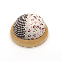 Round Wooden Base Pincushion Floral Print Patchwork Sewing Pins Cushion Gingham Wooden Sewing Pins Cushion Lace Trim