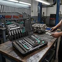 175 Pieces Chrome Vanadium Steel Automotive Socket Tool Kit 72-Tooth Mechanic Socket Set Molded Compartments Ratchet Wrench Set Hard Case for Mechanics, Auto Repair Shop, Garage