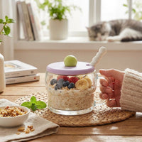 Cereal Bowl, Glass Oatmeal Cup with Lid and Spoon for Breakfast, Yogurt, Oatmeal or Coffee
