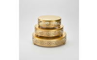 3 Pieces Metal Gold Cake Stand Decorative Round Dessert Stand Elegant Ornate Cake Pedestal Sturdy Base for Wedding, Party, Birthday