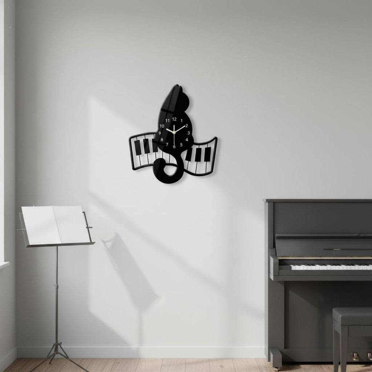 Cat Shaped Wall Clock Silent Movement Musical Cat Clock House Decoration Non-Ticking Timepiece Creative Design for Children