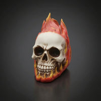 Three-Dimensional Skull with Flame Outer Form Gothic Skull Figurine Indoor Collectible for Tabletop