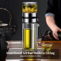 Large Capacity Tea Water Separation Bottle Heat Resistant Double Wall Glass Tea Tumbler Leak-Proof for Travelers, Men, Commute, Outdoor, Car