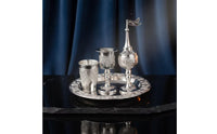 4 Pieces Beverage Service with Tray Metal Beverage Pot with Cups Vintage
