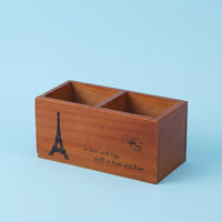 Wooden Desk Organizer with Dividers, Vintage Pine Wood Desktop Storage for Students, Pencil Cup Holder, Cosmetic Brush Box