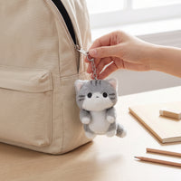 Cute Grey Soft Cat Plush Doll Keychain Backpack Ornament Gift