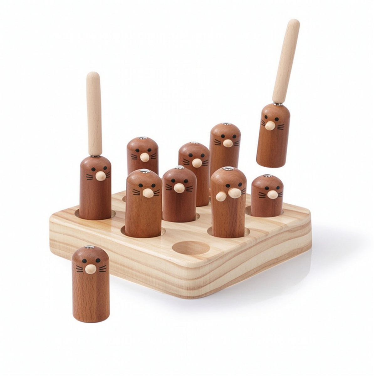 Hand-Eye Coordination Whack-Arodent Toy Motor-Skill Pounding Toy Solid-Wood Learning for Toddlers, Young Children, Home Play